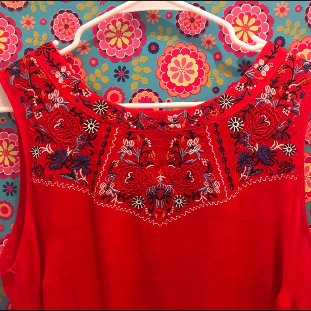 Sleeveless Red Mexican Embroidered Top